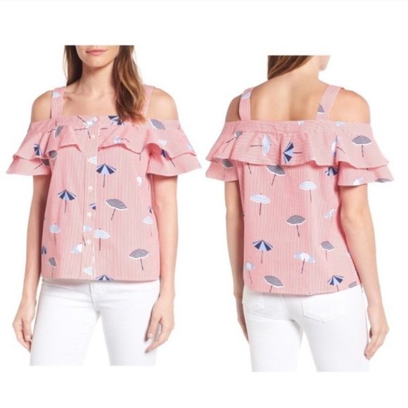 Draper James Summer Umbrella Nellie Cold Shoulder Top Size 4 - Picture 3 of 9